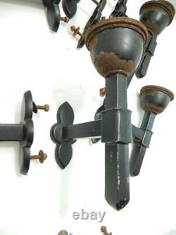 Set 8 Vintage Single Arm Metal Sconces. Rust & Black Painted Finish. Library