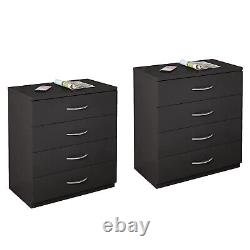 Set Of 2 Dressers Chest of 4 Drawers Black Finish Bedroom Storage Furniture