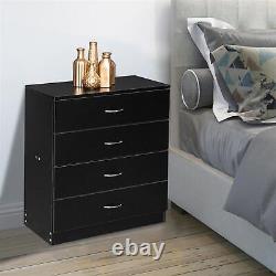 Set Of 2 Dressers Chest of 4 Drawers Black Finish Bedroom Storage Furniture