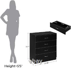 Set Of 2 Dressers Chest of 4 Drawers Black Finish Bedroom Storage Furniture