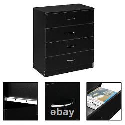 Set Of 2 Dressers Chest of 4 Drawers Black Finish Bedroom Storage Furniture