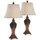 Set Of 2 Wood Finish Table Lamps Carved Leaf Detailing 30 High Table Light