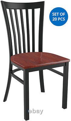 Set of 20 xElongated Vertical Back Metal Restaurant Chair Black Finish Wood Seat