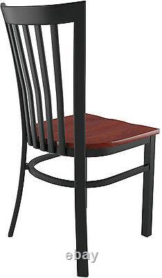 Set of 20 xElongated Vertical Back Metal Restaurant Chair Black Finish Wood Seat