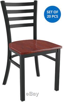 Set of 20 x Metal Ladder Back Restaurant Chair Black Finish Mahogany Wood Seat