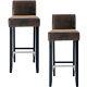 Set Of 2 Bar Stool Upholstered Suede Fabric Club Counter Chair Black Wood Finish