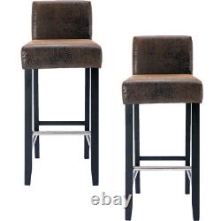 Set of 2 Bar Stool Upholstered Suede Fabric Club Counter Chair Black Wood Finish