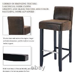 Set of 2 Bar Stool Upholstered Suede Fabric Club Counter Chair Black Wood Finish