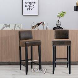 Set of 2 Bar Stool Upholstered Suede Fabric Club Counter Chair Black Wood Finish