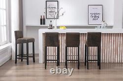 Set of 2 Bar Stool Upholstered Suede Fabric Club Counter Chair Black Wood Finish