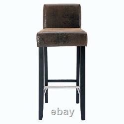 Set of 2 Bar Stool Upholstered Suede Fabric Club Counter Chair Black Wood Finish