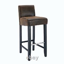 Set of 2 Bar Stool Upholstered Suede Fabric Club Counter Chair Black Wood Finish