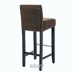 Set of 2 Bar Stool Upholstered Suede Fabric Club Counter Chair Black Wood Finish