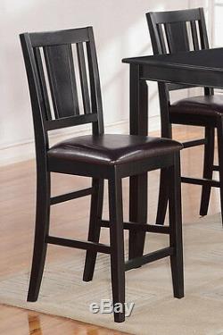 Set of 2 Buckland kitchen counter height chairs with plain wood seat black finish