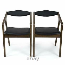 Set of 2 Dining Accent Chairs with Arms, Vegan Cushion Seat, Finish, Black