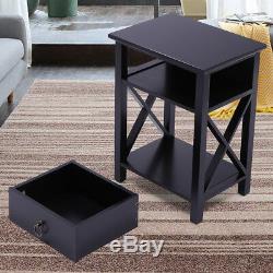 Set of 2 Finish Nightstand Bedside Table Shelf Bedroom Black End Side Storage