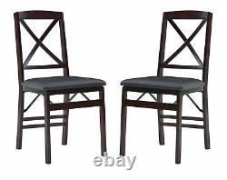 Set of 2 Foldable Dining Chairs Wooden Frame Upholstered Seat Espresso Finish