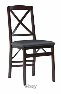 Set of 2 Foldable Dining Chairs Wooden Frame Upholstered Seat Espresso Finish