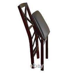 Set of 2 Foldable Dining Chairs Wooden Frame Upholstered Seat Espresso Finish