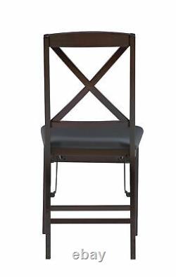 Set of 2 Foldable Dining Chairs Wooden Frame Upholstered Seat Espresso Finish
