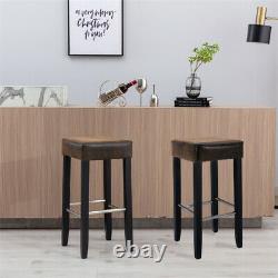 Set of 2 HengMing Barstool in Brown Fabric Black Wood Finish 2-Pcs Set Chairs