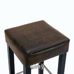 Set of 2 HengMing Barstool in Brown Fabric Black Wood Finish 2-Pcs Set Chairs