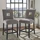 Set Of 2 Keyhole Counter Height High Back Stools Chairs Black Finish-grey Linen