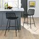 Set Of 2 Natural Rattan Indoor Bar Chair Black Finish Steel Legs
