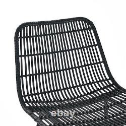 Set of 2 Natural Rattan Indoor Bar Chair Black Finish Steel legs