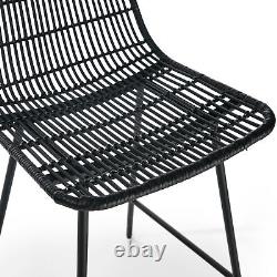 Set of 2 Natural Rattan Indoor Bar Chair Black Finish Steel legs