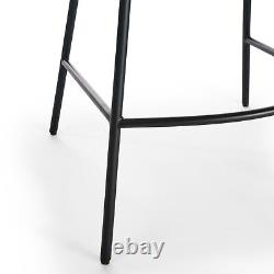 Set of 2 Natural Rattan Indoor Bar Chair Black Finish Steel legs