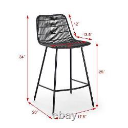 Set of 2 Natural Rattan Indoor Bar Chair Black Finish Steel legs