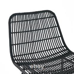Set of 2 Natural Rattan Indoor Counter Chair Black Finish Steel legs Black