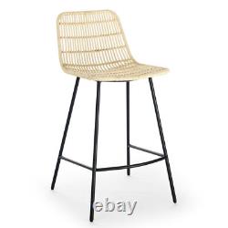 Set of 2 Natural Rattan Indoor Counter Chair Black Finish Steel legs Natural