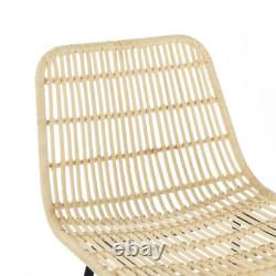 Set of 2 Natural Rattan Indoor Counter Chair Black Finish Steel legs Natural