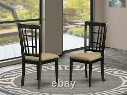 Set of 2 Nicoli kitchen dining chairs with faux leather padded seat black finish