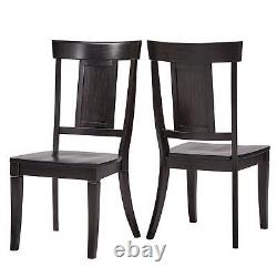 (Set of 2) Panel Back Wood Dining Chairs in Vintage Black Finish 39inT