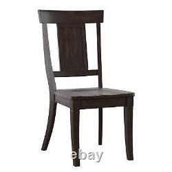 (Set of 2) Panel Back Wood Dining Chairs in Vintage Black Finish 39inT