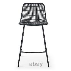 Set of 2 Rattan Indoor Counter Chair Black Finish Steel Black (17.5x20x34)