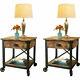 Set Of 2 Rustic Side Tables Country Pine Finish Wood & Metal End Nightstand Big