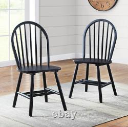 Set of 2 Windsor Dining Chairs Black Finish Wood High Back Kitchen Furniture