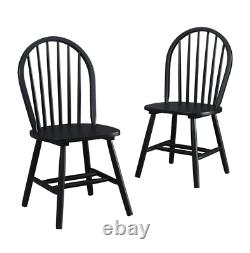 Set of 2 Windsor Dining Chairs Black Finish Wood High Back Kitchen Furniture