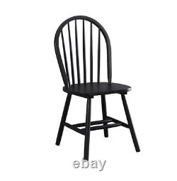 Set of 2 Windsor Dining Chairs Black Finish Wood High Back Kitchen Furniture