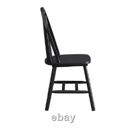 Set of 2 Windsor Dining Chairs Black Finish Wood High Back Kitchen Furniture