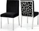 Set Of 2, Zariya Modern Black Velvet Dining Chair Geometric Back Chrome Finish