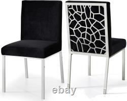 Set of 2, Zariya Modern Black Velvet Dining Chair Geometric Back Chrome Finish