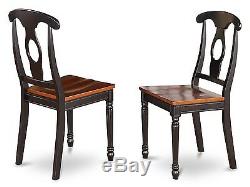 Set of 2 dinette kitchen dining chairs with wood seat in black & cherry finish
