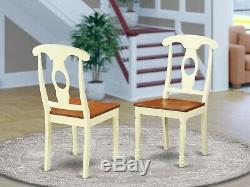 Set of 2 dinette kitchen dining chairs with wood seat in black & cherry finish