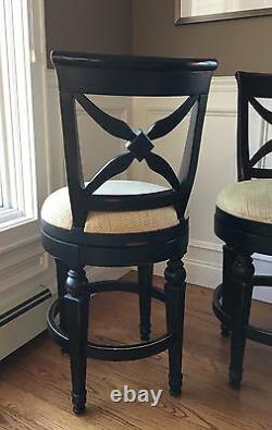 Set of 2 swivel cross back wood counter stools in Antique black finish