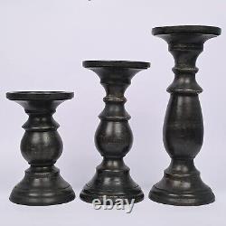 Set of 3 Farmhouse Mango Wood Candle Holders, in Black Finish